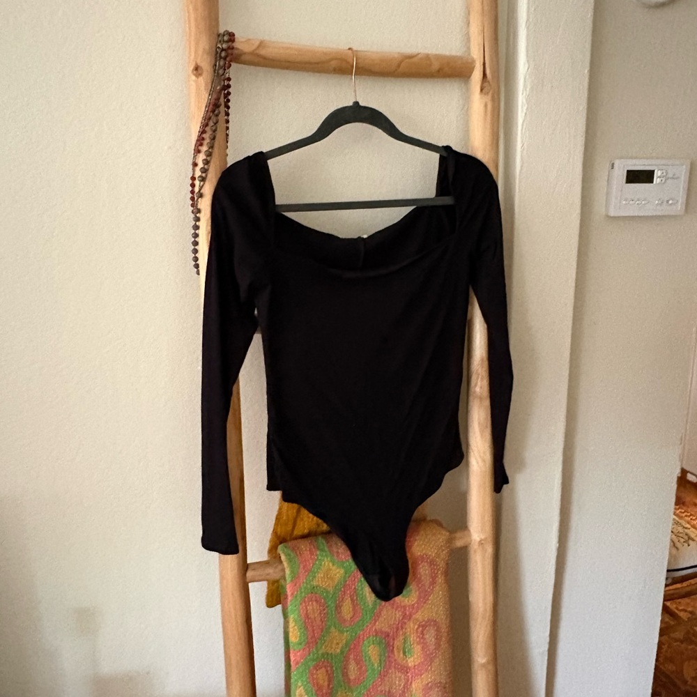 Reformation Ribbed Black Long Sleeve Bodysuit